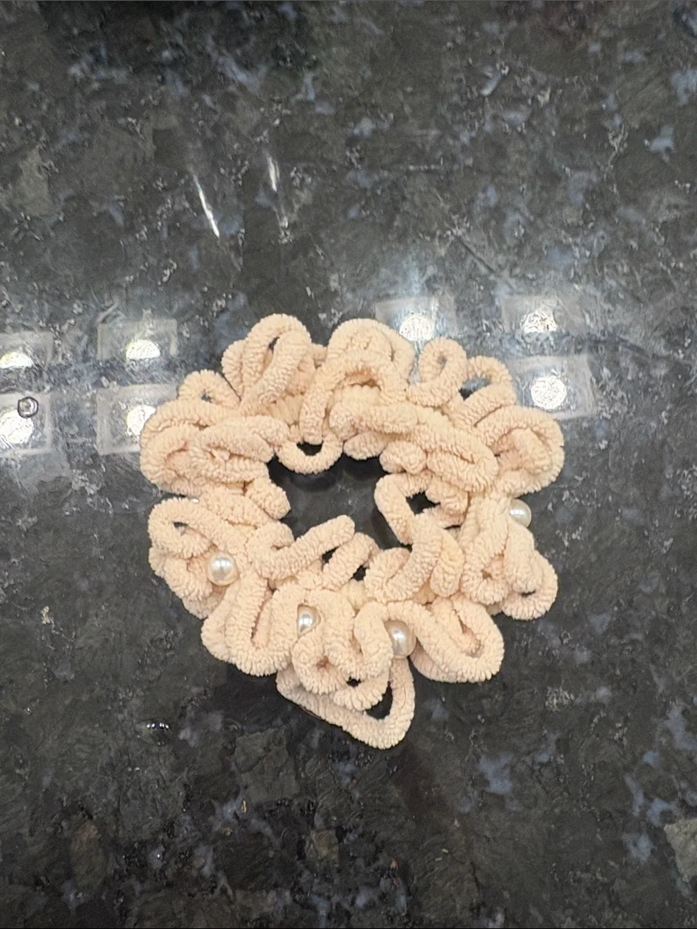 Peach Pearl-Accent Loop Scrunchie - Unbranded